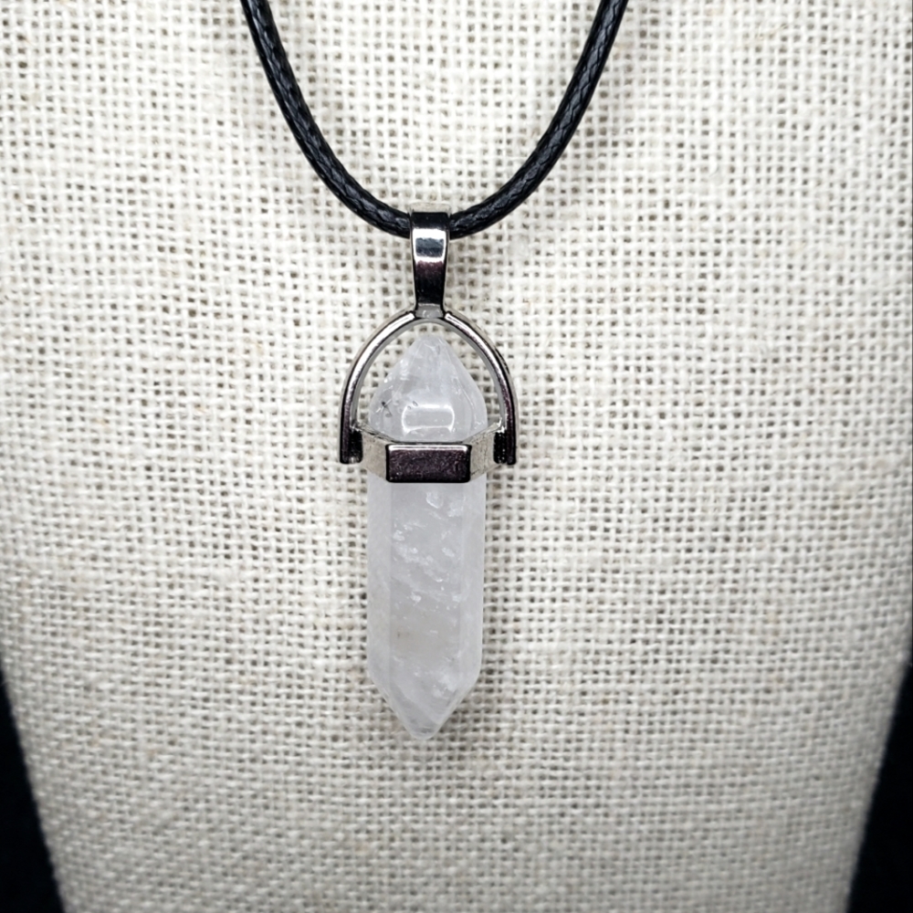 Clear quartz crystal double point necklace